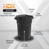 20 Gal. Black Outdoor Vented Trash Can with Domed Lid, Rounded Handles, and Reinforced Foothold