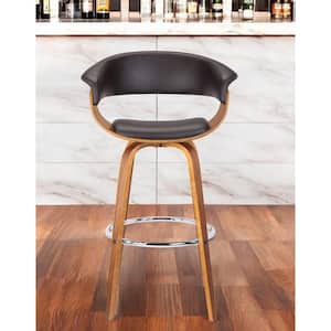 31 in. Brown Low Back Wood Bar Stool Faux Leather Seat