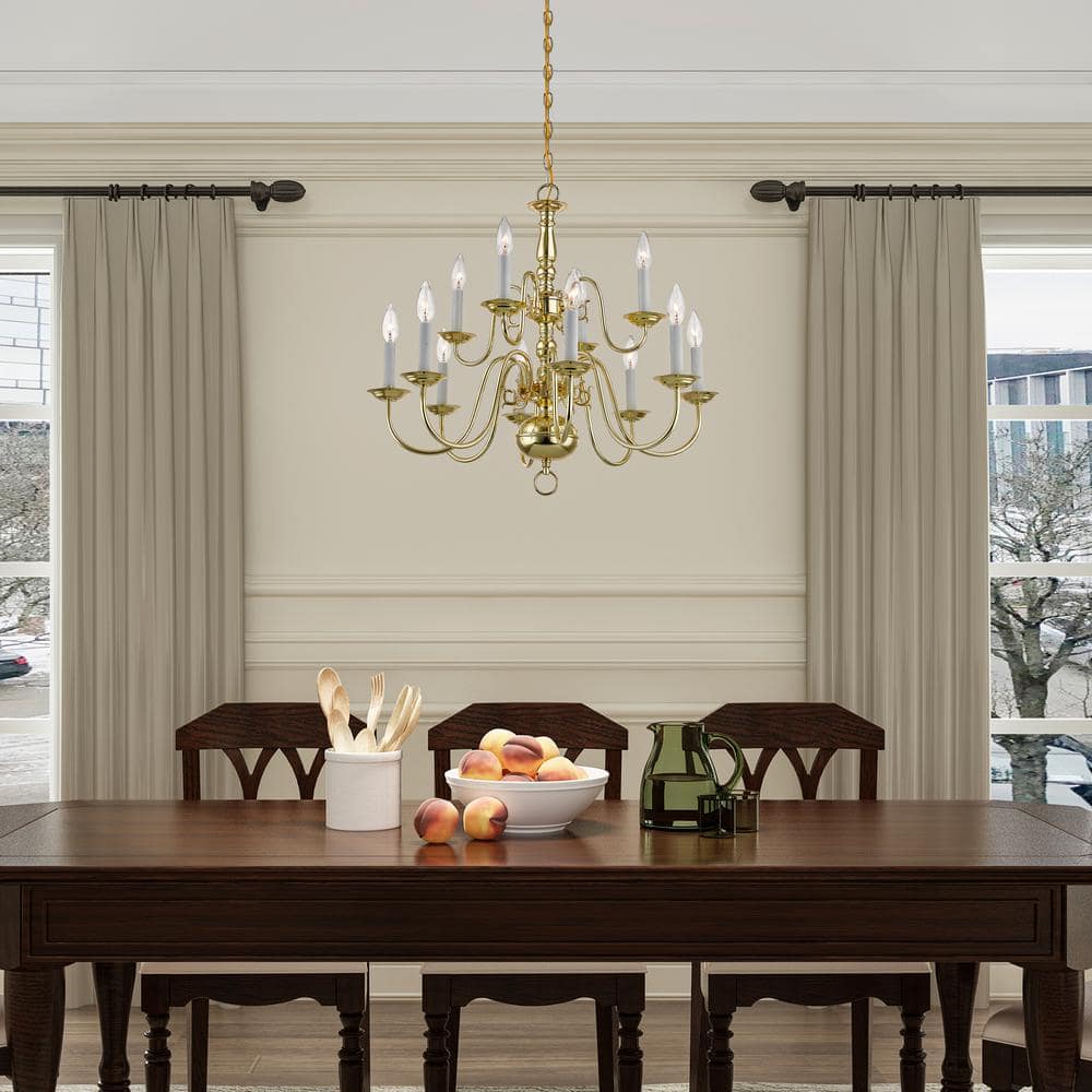 Williamsburgh Polished Brass 12-Light Colonial Chandelier