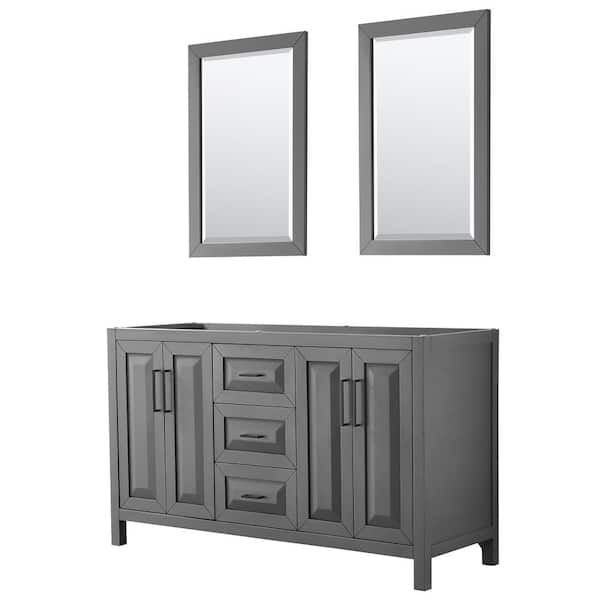 Wyndham Collection Daria 59 in. W x 21.5 in. D x 35 in. H Double Bath Vanity Cabinet without Top in Dark Gray with 24 in. Mirrors