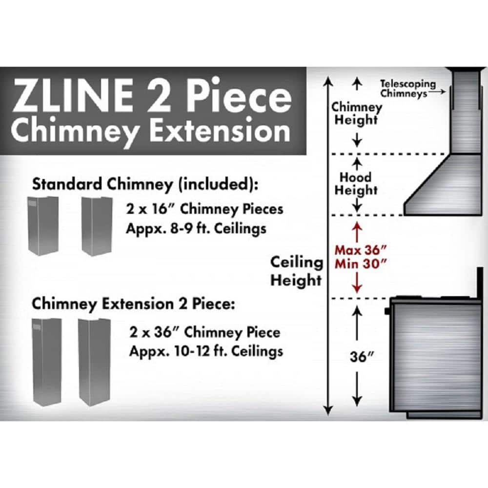 Stainless Steel Range Hood Chimney Extension for 10-12 ft Ceilings