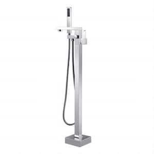 Single-Handle Freestanding Tub Mount Faucet Bathtub Filler with Hand Shower in Silver