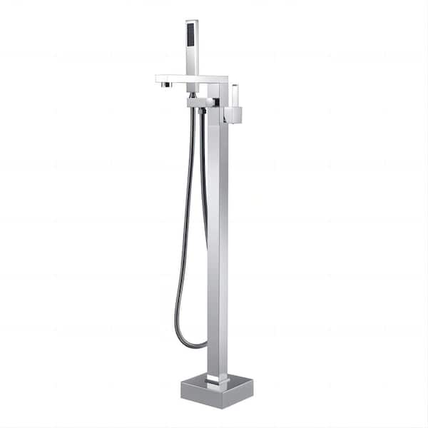 LORDEAR Single-Handle Freestanding Tub Mount Faucet Bathtub Filler with Hand Shower in Silver