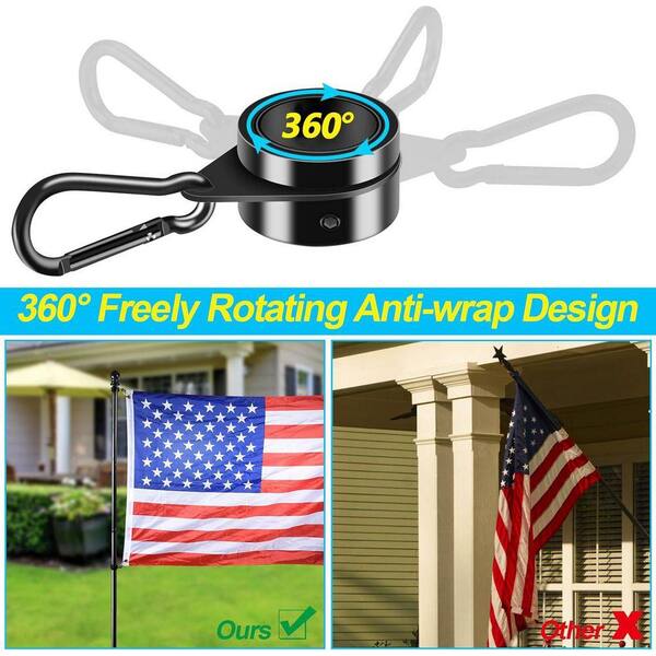 7.8 FT Black Flag Pole Kit - Stainless Steel Wall Mount Flagpole With Anti-Wrap Spinning Rings - Fits 3x5 & 4x6 Flags