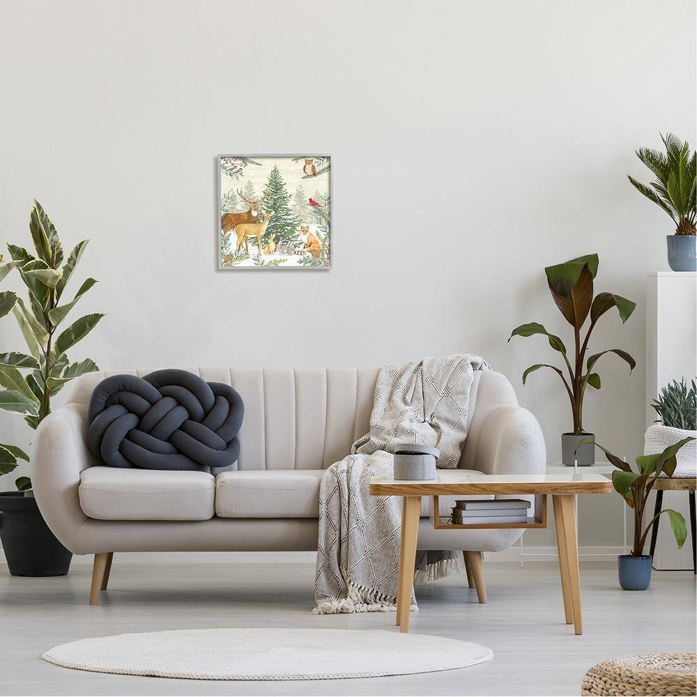 Winter Woodland Animals Canvas Print in Gray Frame