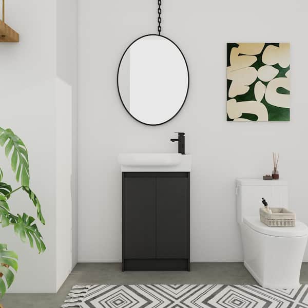 UPIKER Modern 22.8 in. W x 12.4 in. D x 35.1 in. H Single Sink Freestanding Bath Vanity in Black with White Ceramic Top