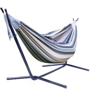 9 ft. Free Standing Adjustable Double Hammock with Stand in Desert-Brown and Blue