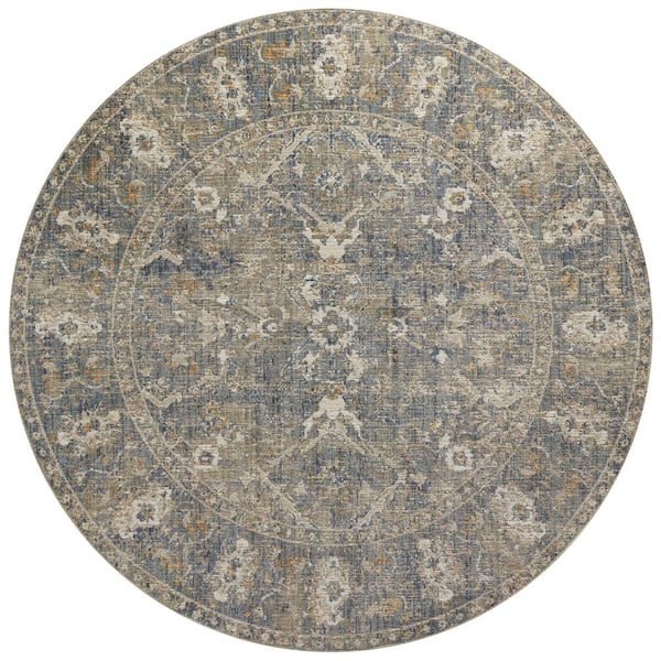 Chris Love Julia Rosemarie Sand / Lagoon 7 ft. 9 in. x 7 ft. 9 in. Round Traditional Area Rug