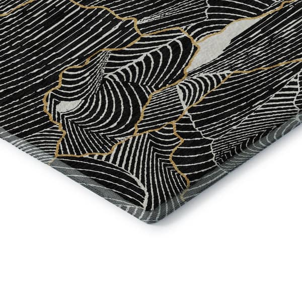 Mayfield Premium Machine Washable Abstract AMF1048 Black 2 ft. 3 in. x 7 ft. 6 in. Runner Rug