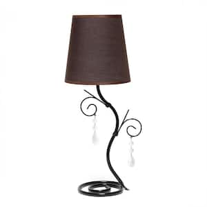 19 in. Brown Contemporary Metal Winding Ivy Table Desk Lamp with Fabric Shade for Home Décor