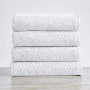 White Solid 100% Cotton Textured Bath Towel (Set of 4)