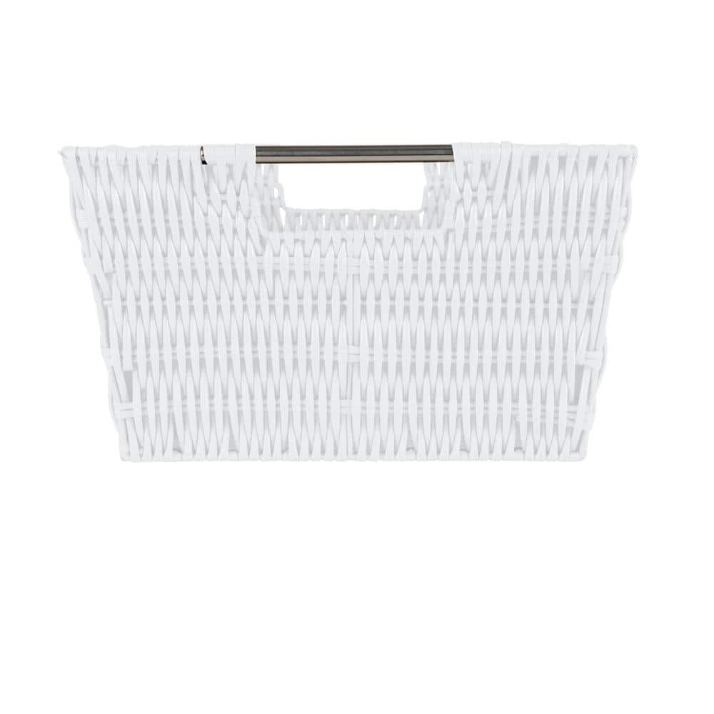White Rectangular Rattan Storage Baskets with Iron Handles, Set of 3