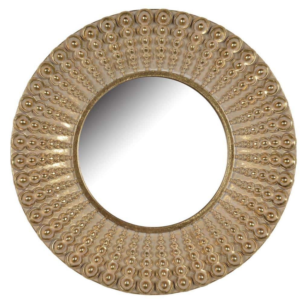 Aubrey 14" Gold Beaded Round Wall Mirror for Elegant Spaces