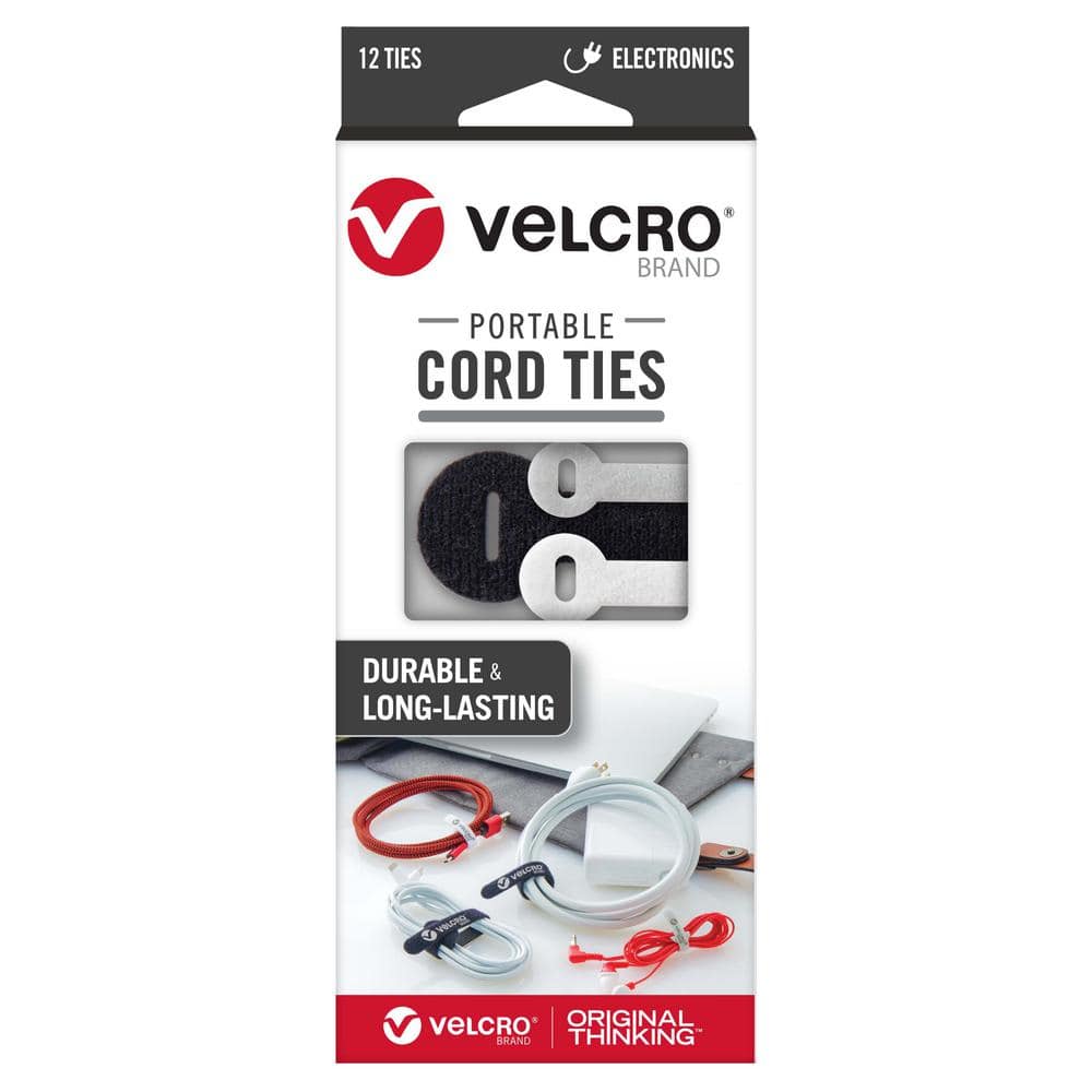 VELCRO Brand ONE-WRAP Cable Ties | 25Pk | 8 x 1/2 Black Cord Organization  Straps | Thin Pre-Cut Design | Wire Management for Organizing Home, Office