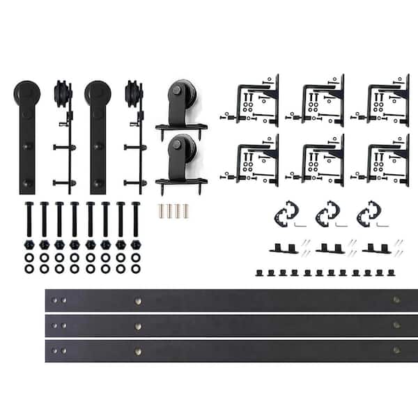 HOMACER 8 ft./96 in. Black Rustic Triple Track Bypass Sliding Barn Door Track and Hardware Kit for Triple Doors
