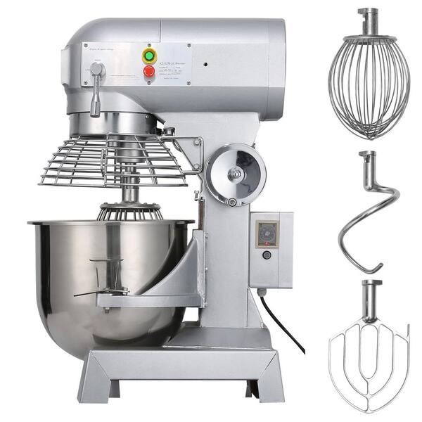 Commercial Food Mixer has 20 Qt Capacity, 750 W Power, 3-Speeds. Includes a Steel Bowl, Hooks, and Beater. Suits Schools