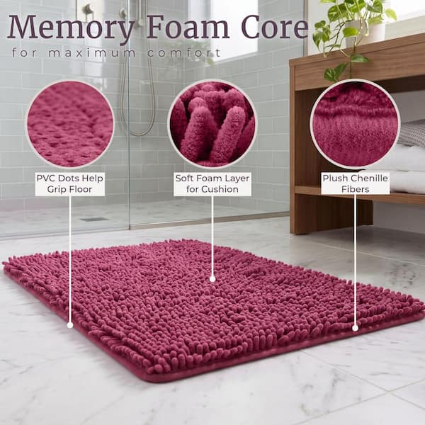 Lavish Home Shag Pink 21 in. x 32 in. Memory Foam 2-Piece Bath Mat