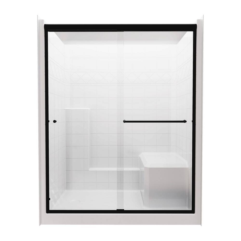 Standard 60 in. x 36 in. x 77 in. 1-Piece Shower Kit in White with Matte Black Shower Door, Right Seat and Left Drain price history on PriceWatchPro