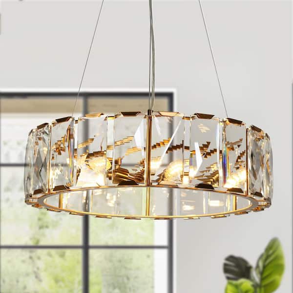 Ethel 6-Light Plating Brass Drum Chandelier with Crystals and No Bulbs Included