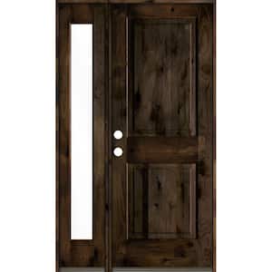 44 in. x 80 in. Rustic knotty alder 2-Panel Sidelite Right-Hand/Inswing Clear Glass Black Stain Wood Prehung Front Door