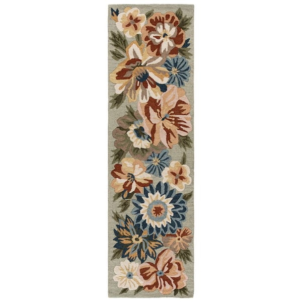 Jardin 2 ft. x 8 ft. Sage/Blue Cottagecore Oversized Floral Runner Rug