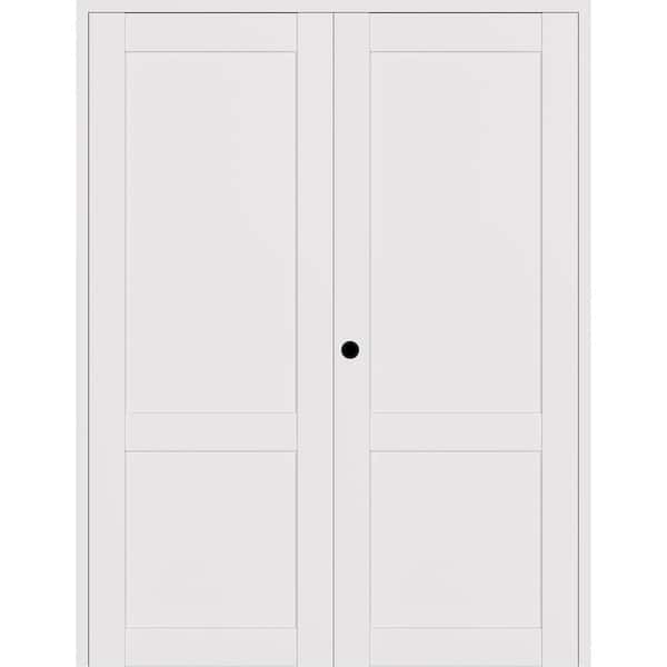 Belldinni 2-Panel Shaker 64 in. x 80 in. Right Active Snow-White Wood Composite Solid Core Double Prehung Interior Door