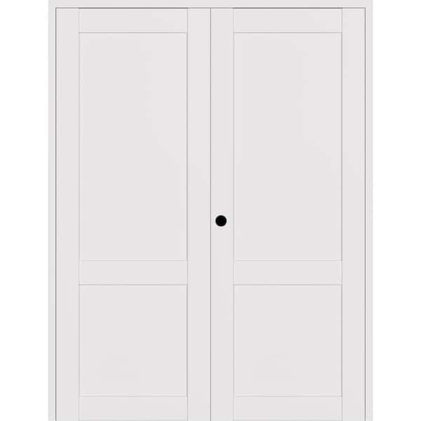 2 Panel Shaker 56 in. x 96 in. Right Active Snow White Wood Composite Solid Core Double Prehung Interior Door