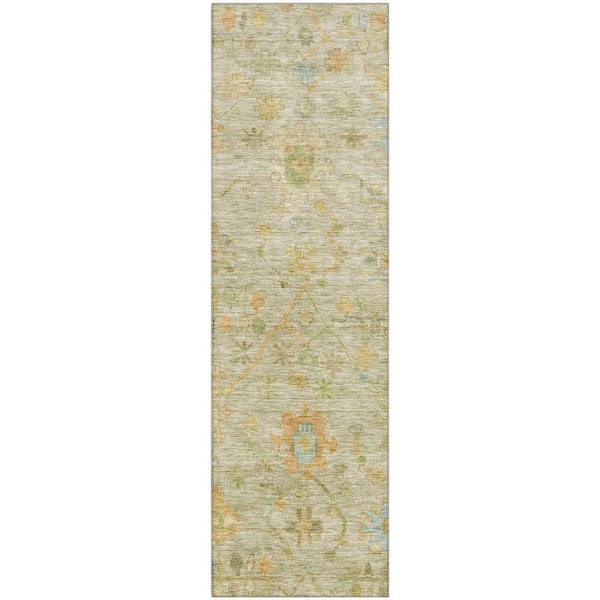 Mayfield Premium Machine Washable Abstract AMF1930 Khaki 2 ft. x 7 ft. Runner Rug