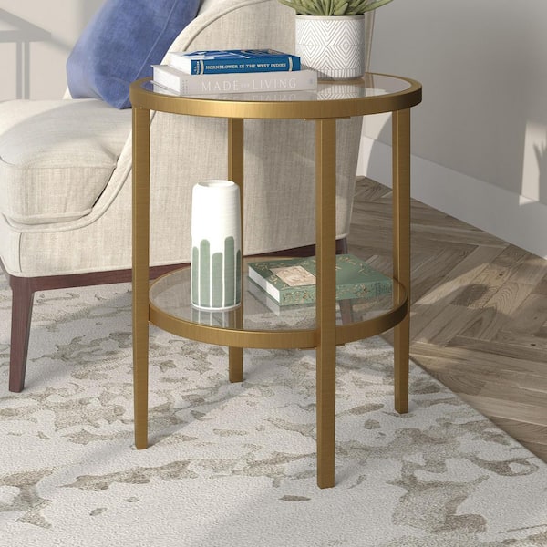 Meyer&Cross Hera 20 in. Antique Brass Finish Round Glass Top End