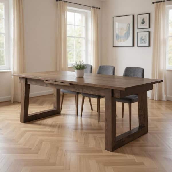 Brown Wood 106.25 in. Sled Base Dining Table Seats 6