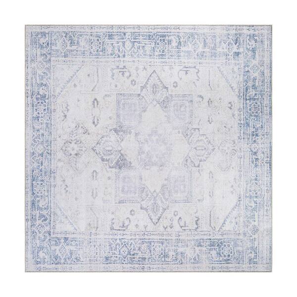 6 ft. x 6 ft. Square Blue Medallion Boho Machine Washable Area Rug