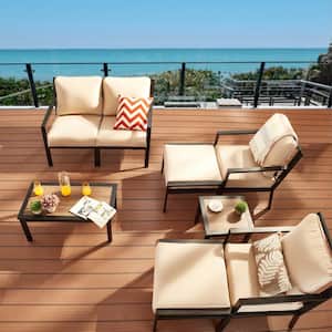 X-Back 8-Piece Metal Patio Conversation Seating Set with Beige Cushions