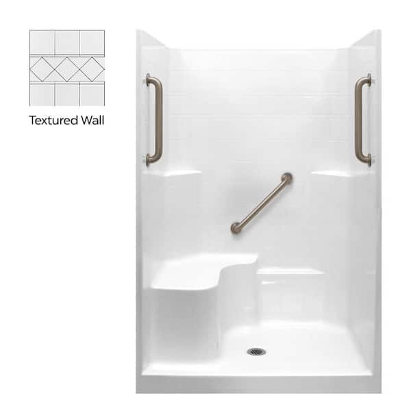 Liberty 37 in. x 48 in. x 80 in. AcrylX 1-Piece Shower Wall and Shower Pan in White with 3 Loose Grab Bars, Left Seat