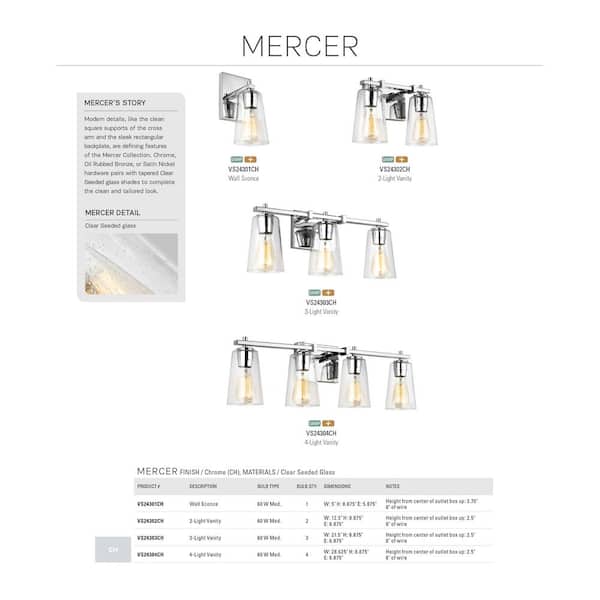 Mercer 2-Light Modern Chrome Bathroom Vanity Light