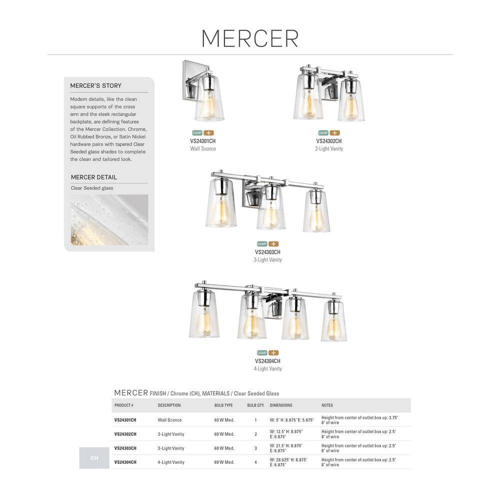 Mercer Chrome 4-Light Vanity with Clear Seeded Glass Shades
