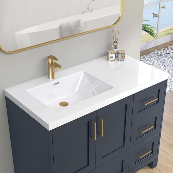 42 in. W x 22 in. D Rectangular Single Sink Bathroom Vanity Top White Solid Surface Vanity Top in Glossy White