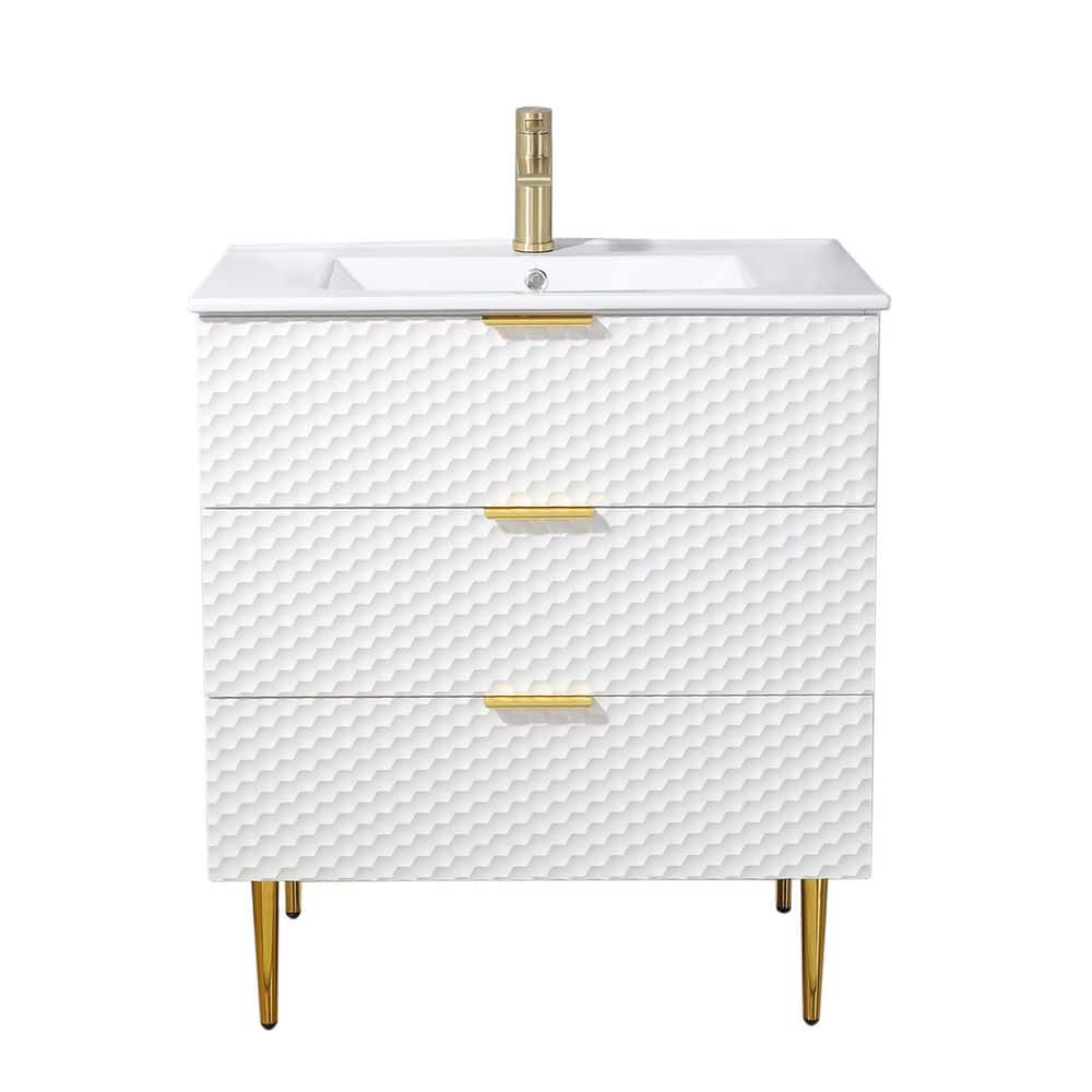 30 in. W x 19 in. D x 33 in. H Freestanding White Bath Vanity with White Ceramic Top Sink Unassembled price history on PriceWatchPro