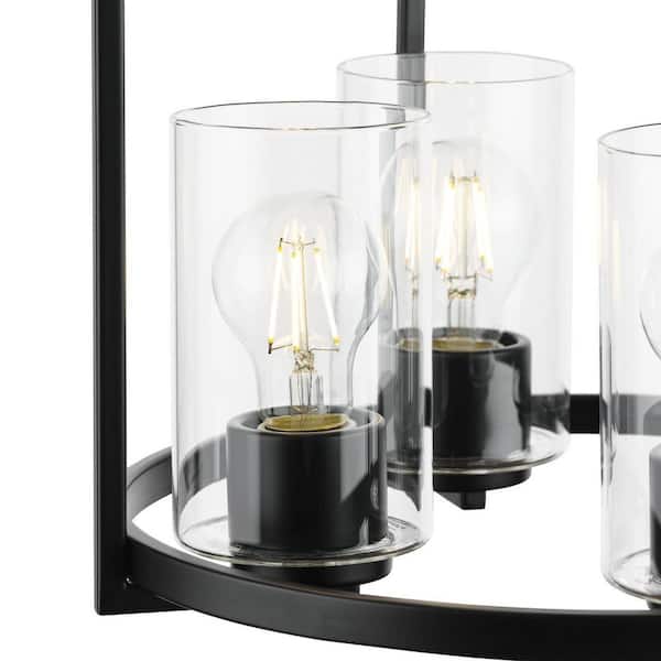Progress Lighting Goodwin 4-Light Matte Black Farmhouse Clear Glass Cylinder Medium Hanging Pendant Light