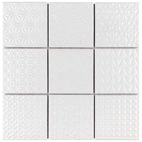 Merola Tile Spirit White 6 in. x 6 in. Porcelain Mosaic Take Home Tile Sample