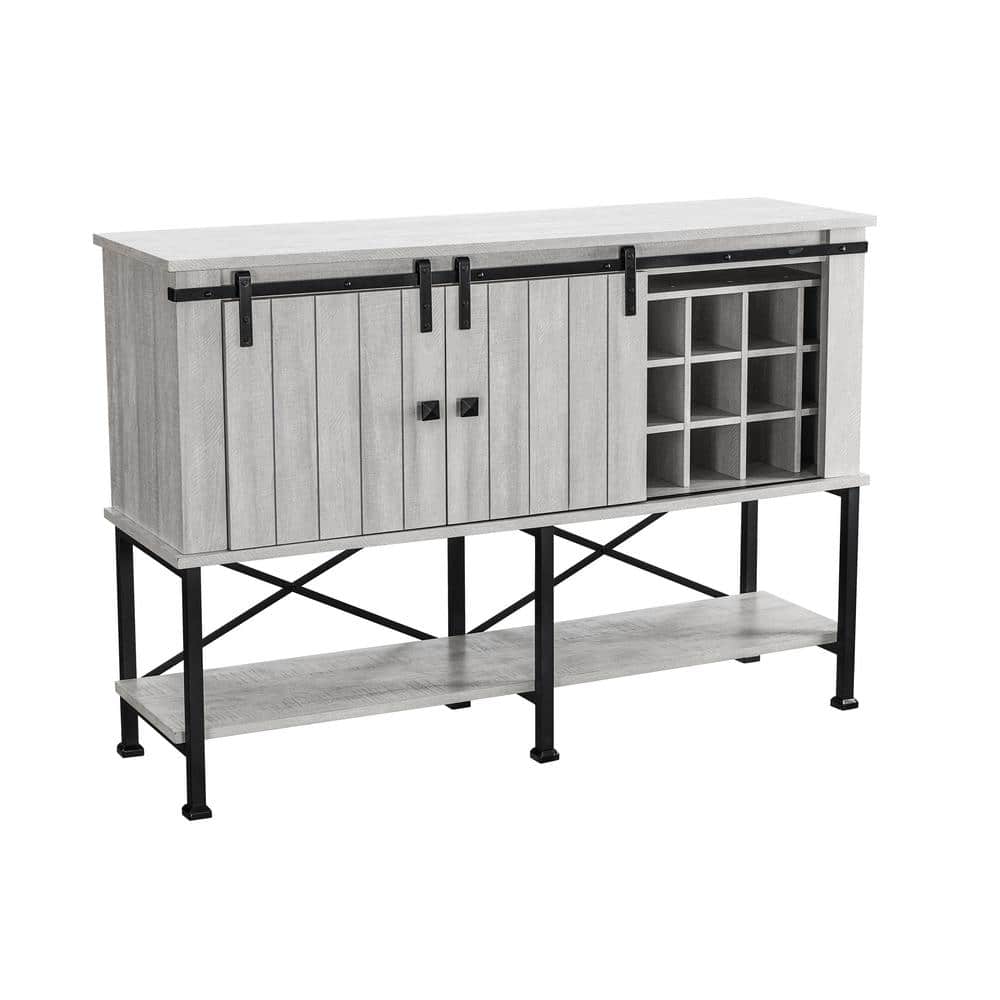 52" Off-White Wood Bar Cabinet with Sliding Door and Shelves