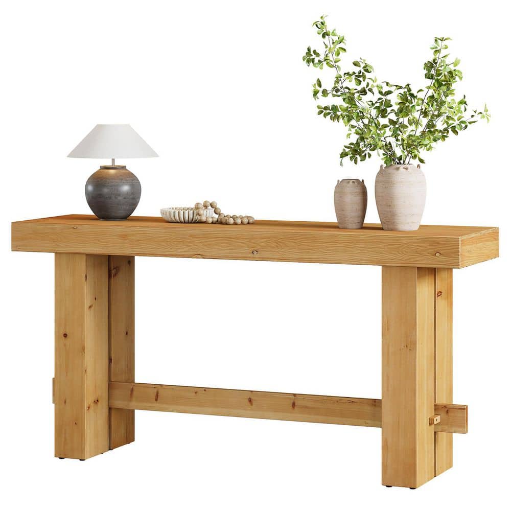 BYBLIGHT Turrella 63 in. Brown Rectangle Solid Wood Console Table ...