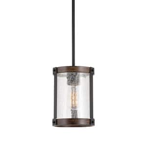 Hadley 60-Watt 1-Light Textured Black Modern Pendant Light with Clear Crackled Shade, No Bulb Included