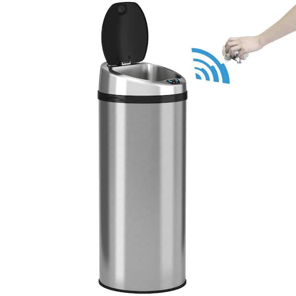 13 Gal. Round Automatic Infrared Sensor Stainless Steel Trash Can with Odor  Control System