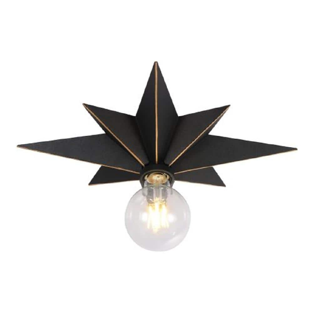 16.1 in. 1-Light Black Star Flush Mount Ceiling Light with No Bulbs Include