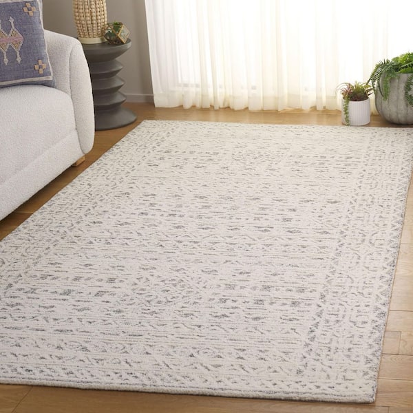 Ebony 9 ft. x 12 ft. Ivory/Gray Border Ornate Floral Area Rug