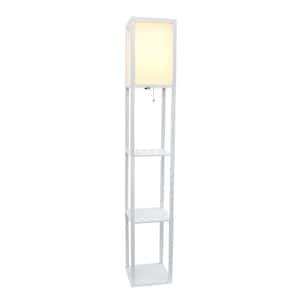 62.5 in. White Three Shelf Standard Floor Lamp with White Linen Shade for Living Room, Bedroom, with LED Bulb Included