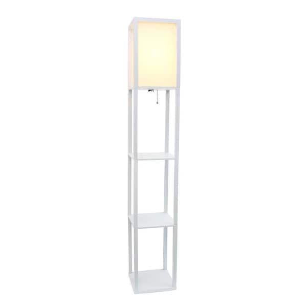 Simple Designs 62.5 in. White Three Shelf Standard Floor Lamp with White Linen Shade for Living Room, Bedroom, with LED Bulb Included