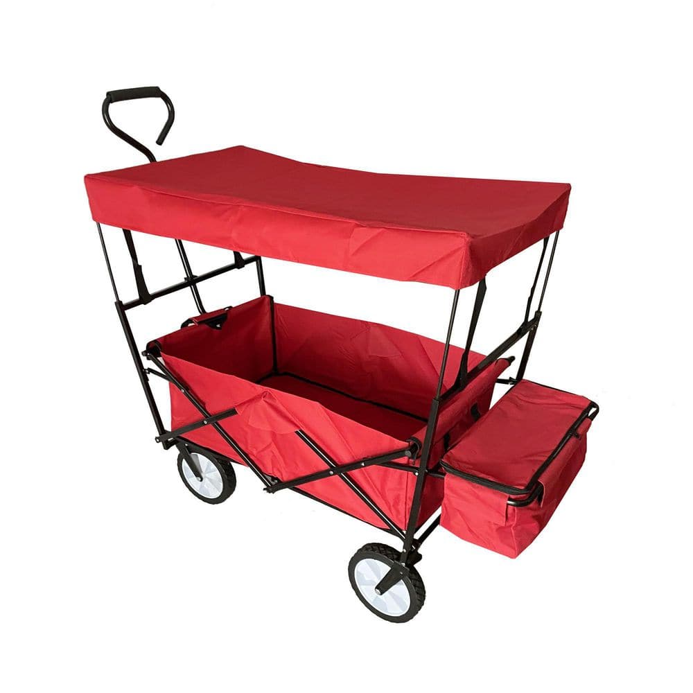 Tunearary 3.6 cu. ft. Metal Red Garden Carts Callapsible Wagon with Top