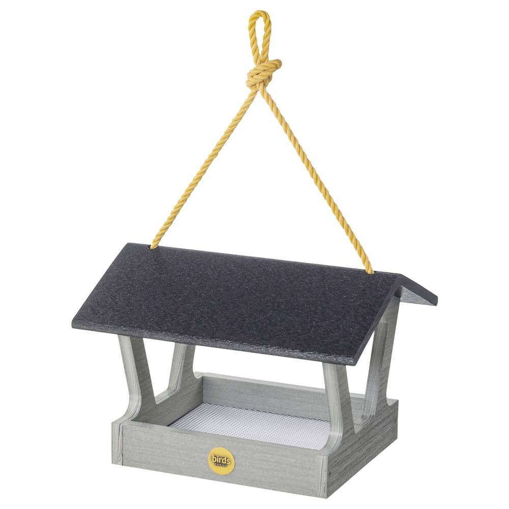 Modern Farmhouse Driftwood Gray Hanging Bird Feeder with Nylon Rope
