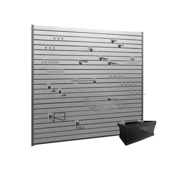71.75 in. H x 0.66 in. W PVC Slatwall Panels Set in Silver (40 sq. ft.) with 40-Piece Hook Kit